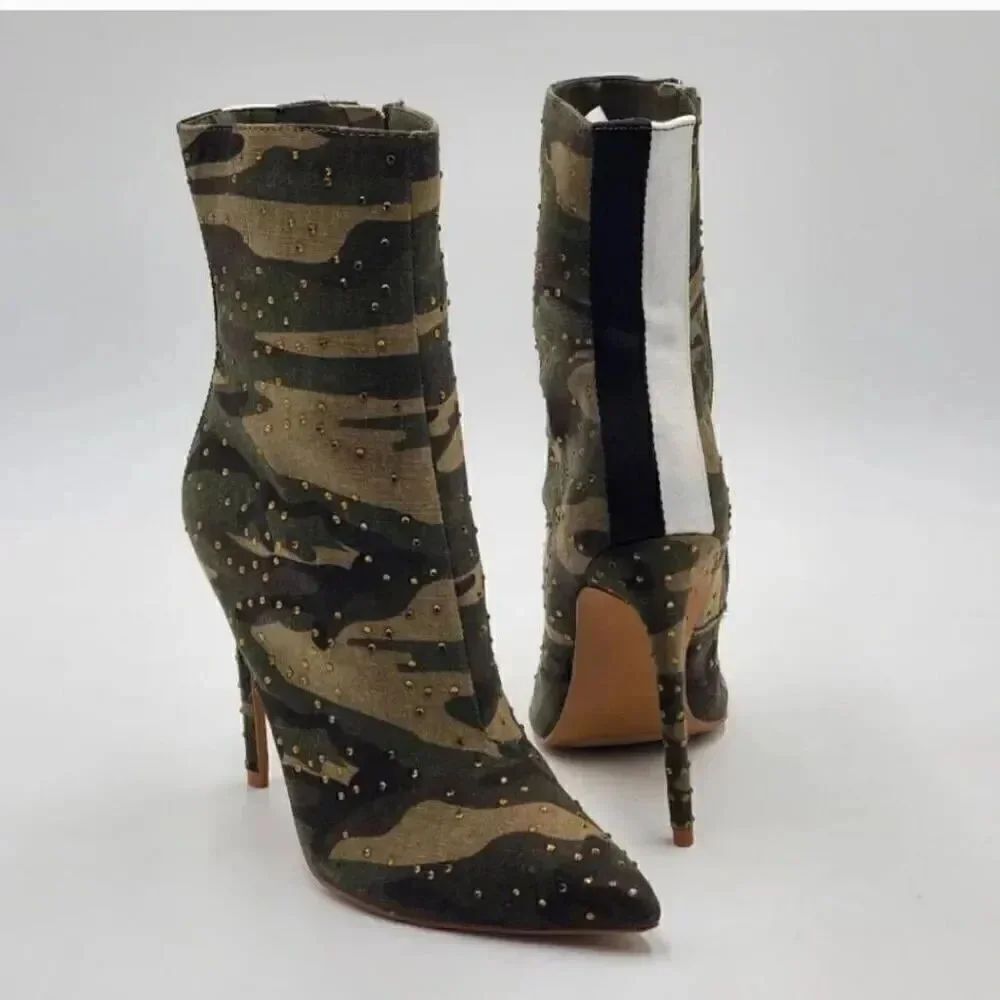 Steve Madden Camoflauge green with gold high heel boots size 6.5"